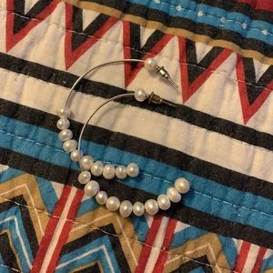 faux silver & pearl hoops